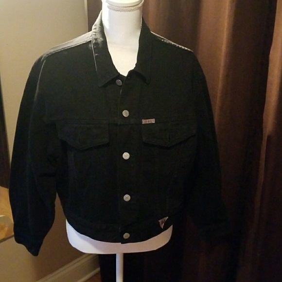 guess black denim jacket womens